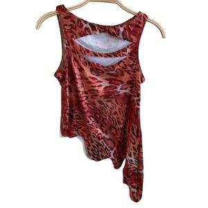 Curtain Call Costumes Red Leopard Metallic Asymmetrical Cut Out Tank Top J7742